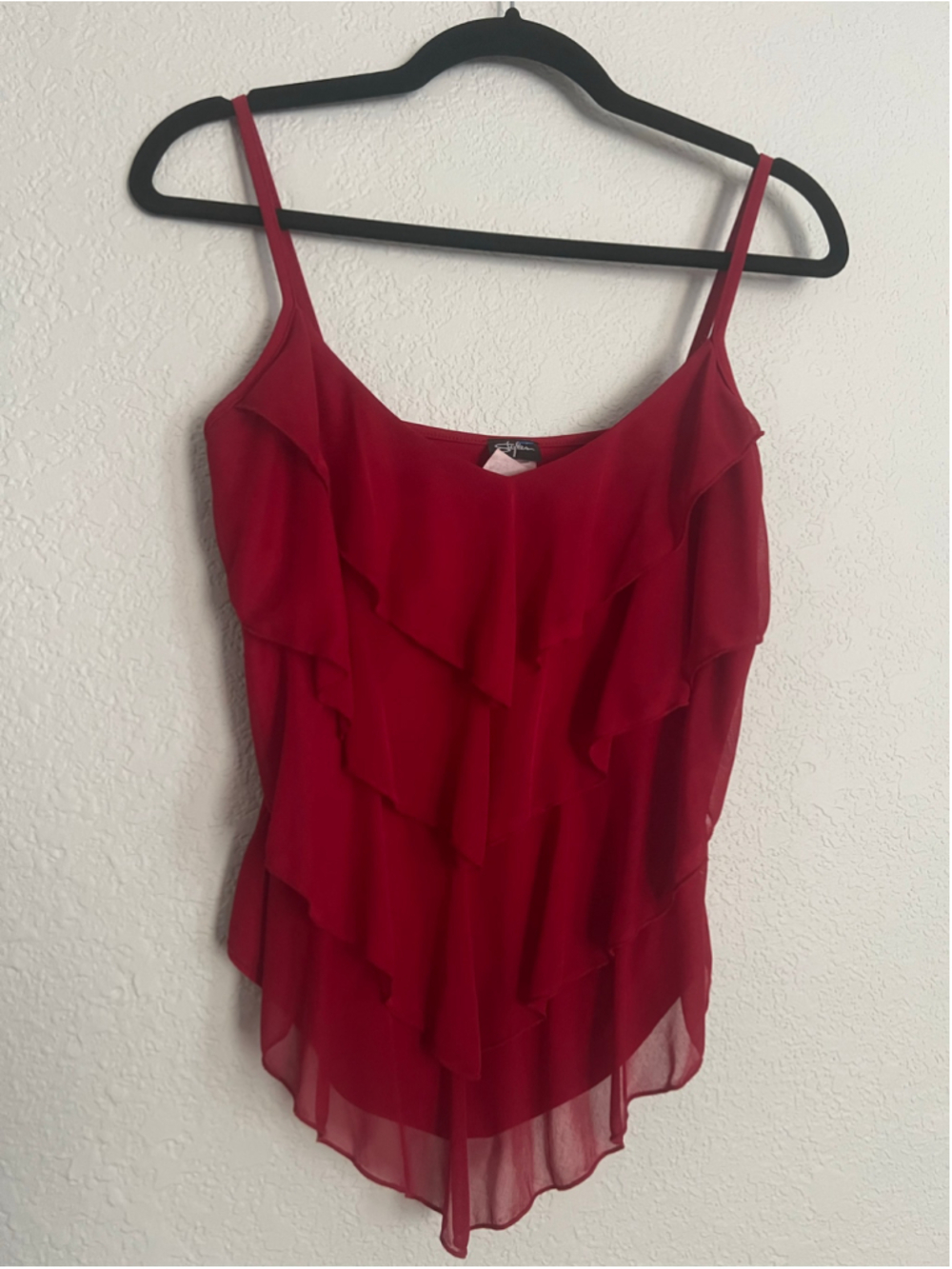 Women's y2k Red Flowy Stacked Ruffled Tank Top Size L - Picture 1 of 4